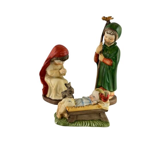 Vintage 13pc Bisque Nativity Figurine Set Creative Art Flowers Inc Christmas - Picture 2 of 12